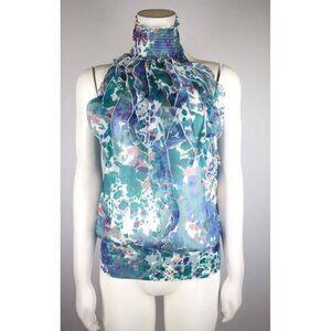 PASSPORT - WOMEN'S FLORAL PRINT HIGH NECK HALTER TANK TOP - SIZE S - NWT